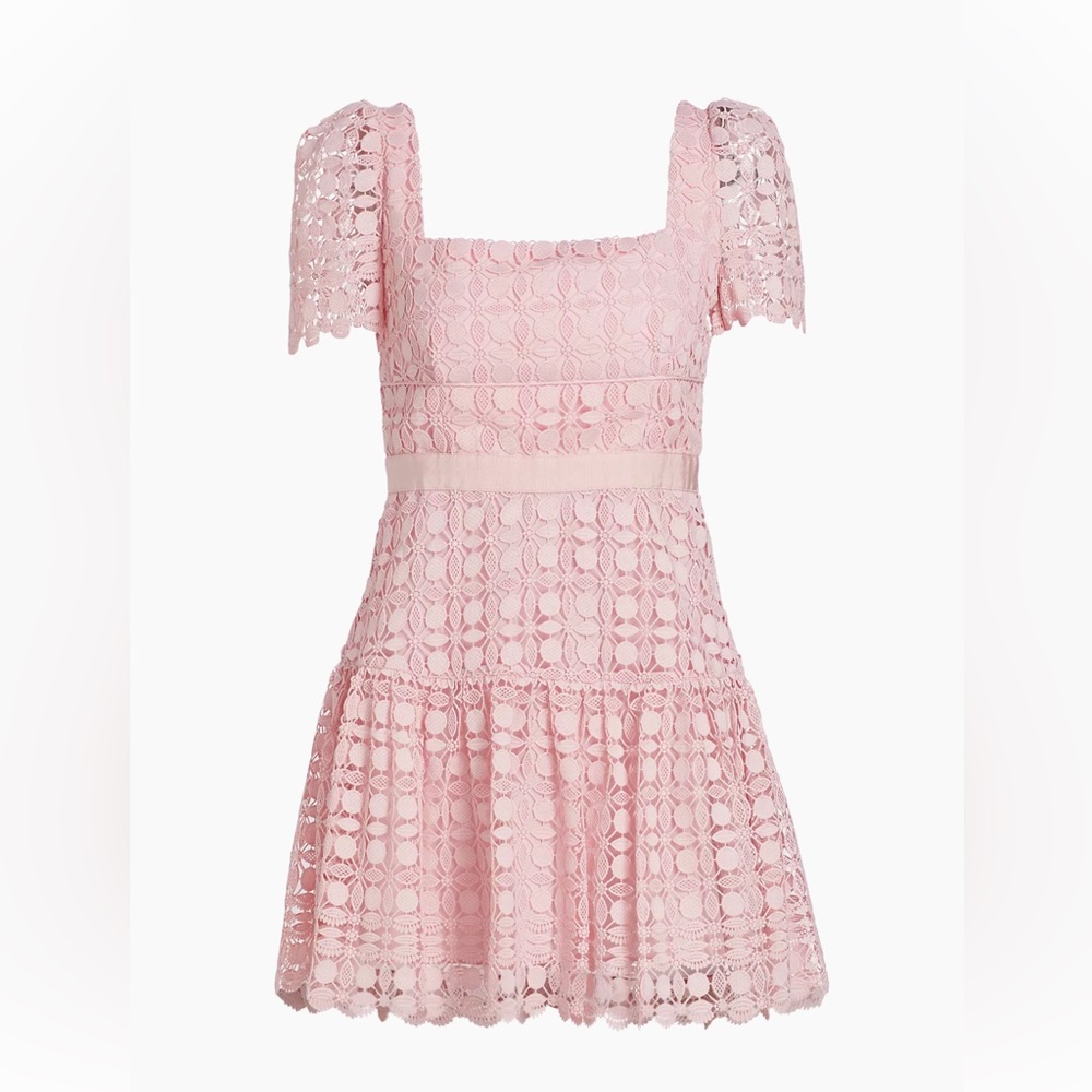 Self-Portrait Short-Sleeve Tiered Lace Minidress Size 6 NWT